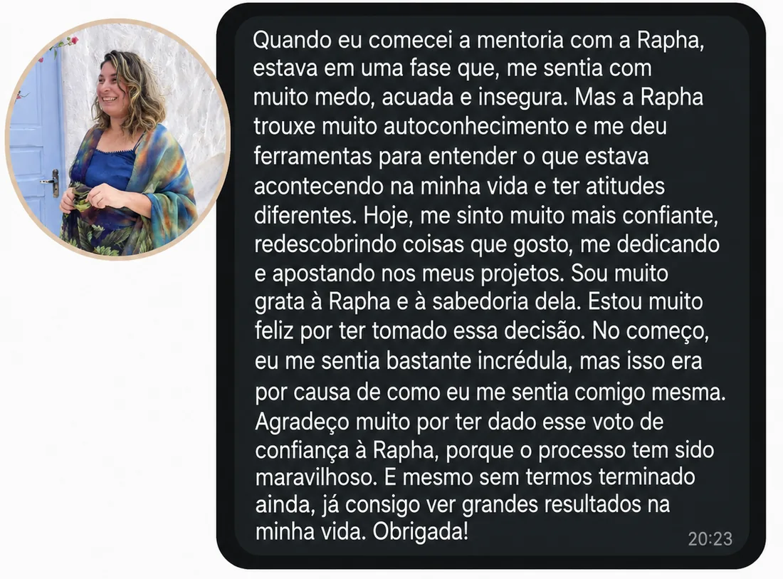 Print da conversa com Patricya sobre ganhar autoconhecimento, confiança e clareza