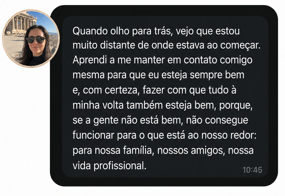 Print da conversa com Paula sobre se priorizar e se manter conectada consigo mesma