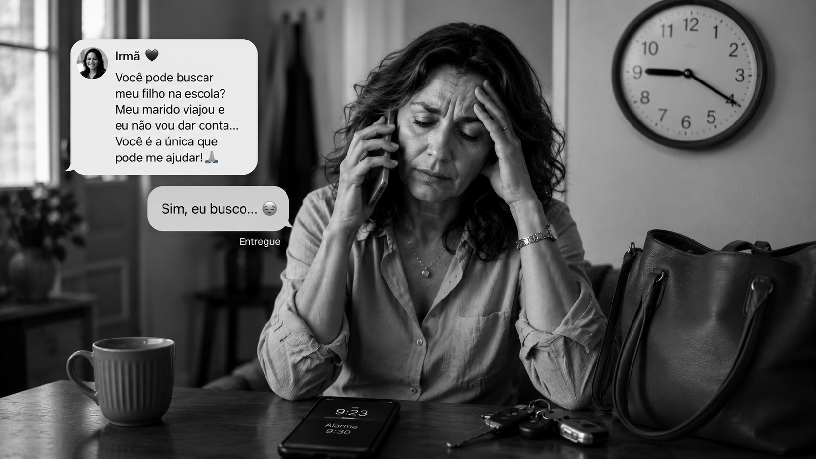Mulher ao telefone atendendo a mais um pedido da família